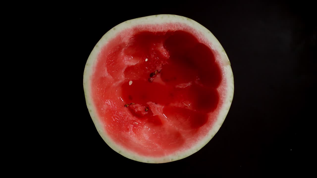 la sandía se come en un fondo negro, detenga el movimiento