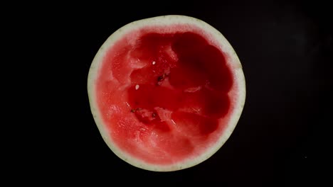 watermelon is eaten up on a black background, stop motion