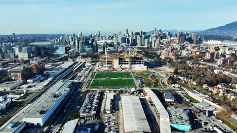 aerial towards trillium park playground in east vancouver, british columbia, canada