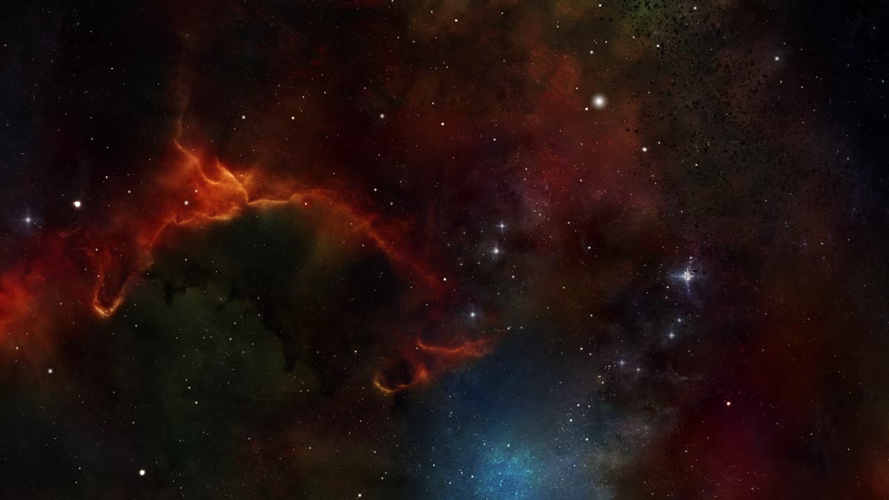 Vuelo a través de la nebulosa de gas.