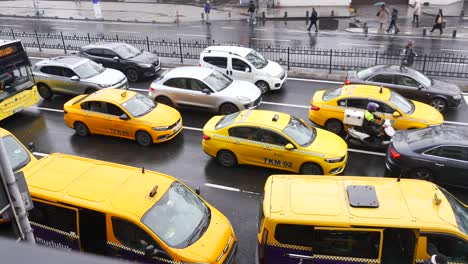 istanbul city street traffic in rainy weather