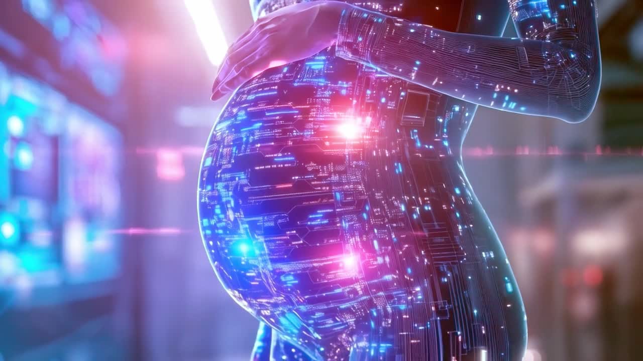 Pregnant Woman with Circuit Board Design