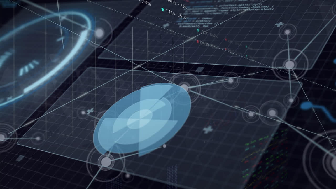 animación de la red de conexiones con iconos sobre la cuadrícula