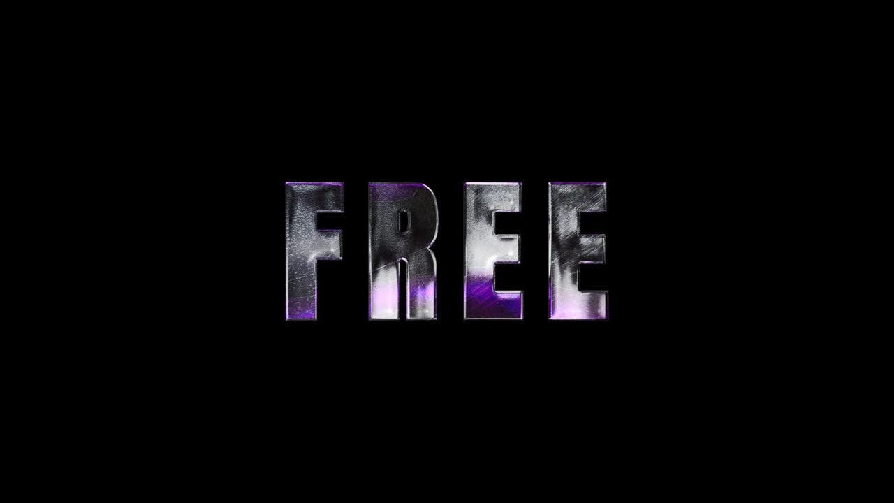 Shimmering Metallic Text 'FREE' on Black Background