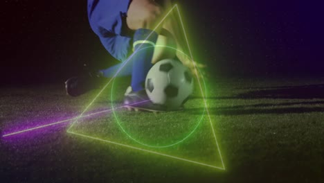 Animation-of-neon-shapes-over-caucasian-male-soccer-player