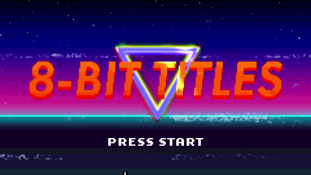 Animazione di un'interfaccia a 8 bit che cicla una barra di avanzamento, poi il cursore clicca su press start, effetti glitch