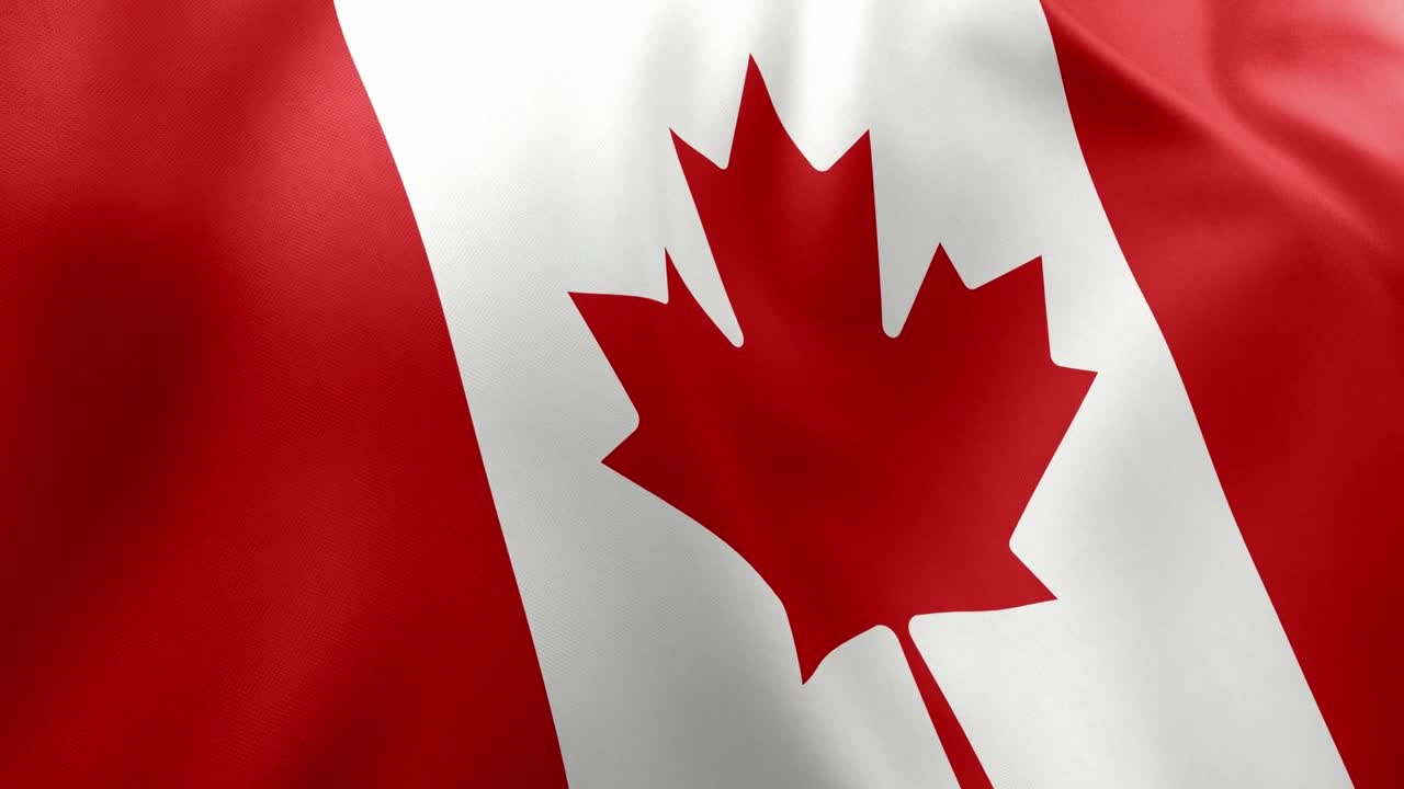 Realistic waving flag of Canada, red stripes, white square, red maple leaf. North American nation symbol, Ottawa, patriotism, Canada