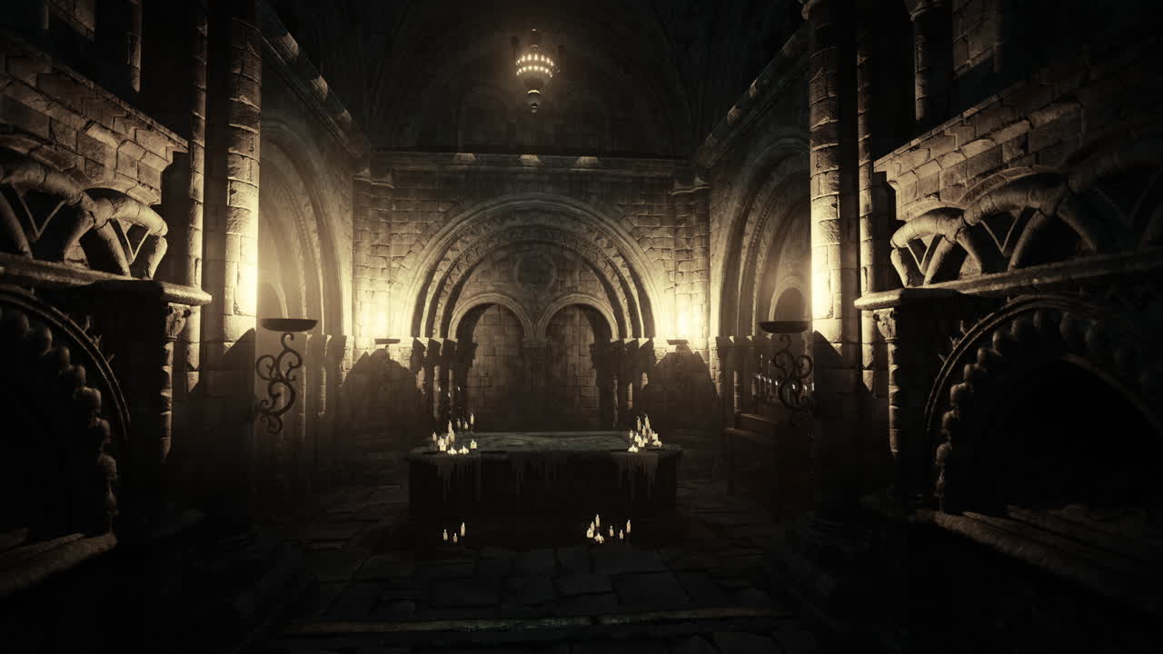 Interno di una cappella medievale oscura