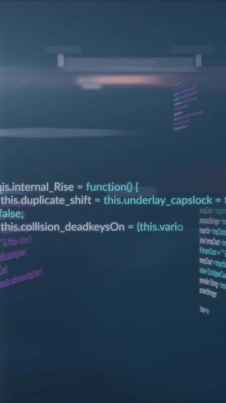 Animation af digitale kodestrømme, der strømmer gennem en futuristisk virtuel datakorridor.