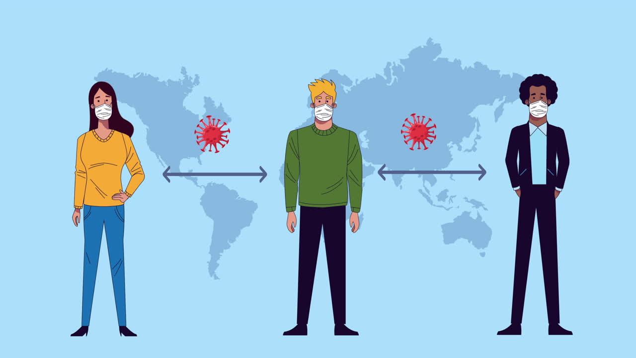 interracial people wearing medical masks for covid19 and social distance in earth planet