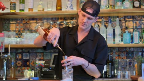 a skilled bartender prepares trendy cocktails, showcasing mixology expertise and vibrant bar ambiance