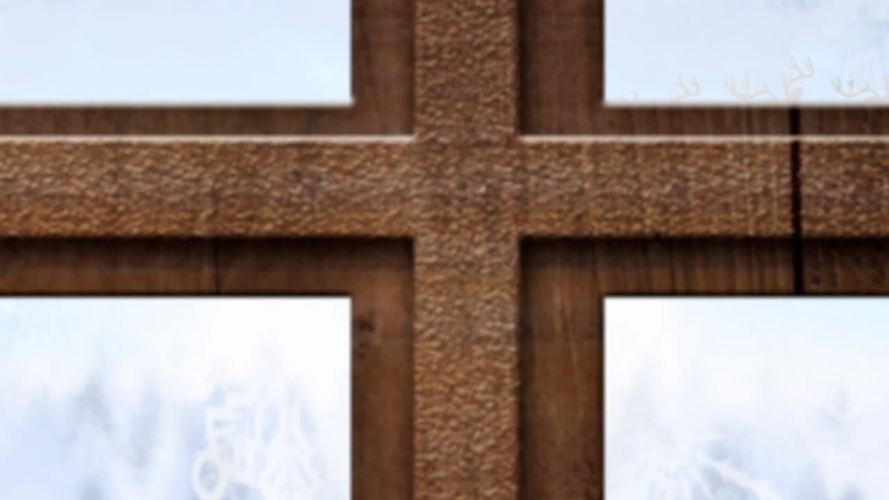 창문 과 크리스마스 트리 를 통해 보이는 사 ⁇  과 함께  ⁇ 매 를 타고 있는 산타클로스 의 애니메이션