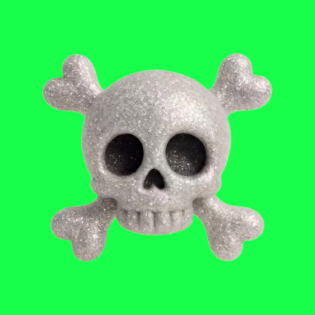 Glittery skull with crossbones animation, transparent 4K video, green screen