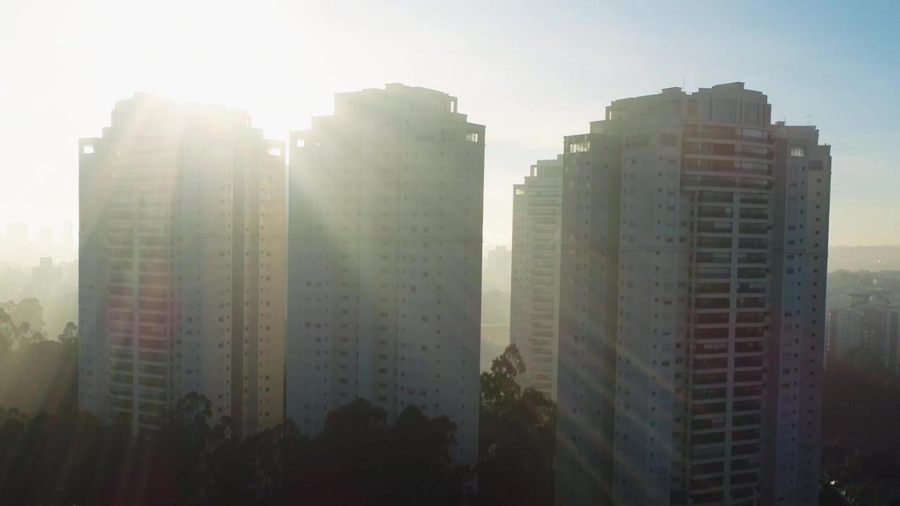 Vista Aérea do Centro de São Paulo ao Nascer do Sol, São Paulo, Brasil