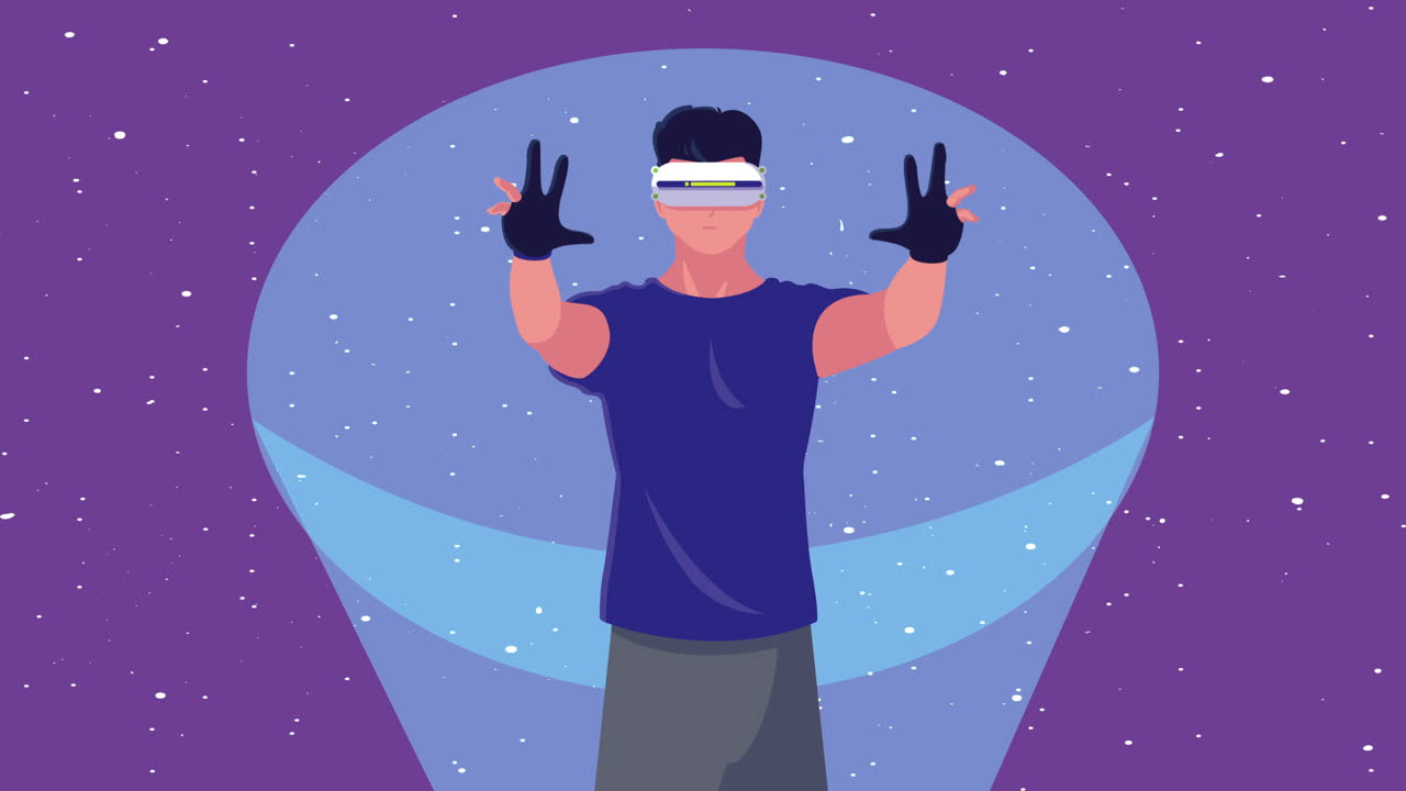 virtual reality tech animation with boy using