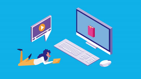 educación en línea con estudiantes femeninas utilizando el escritorio