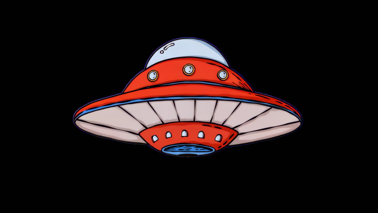 Cute UFO animation isolated asset, transparent 4K video, alpha channel, ProRes 4444