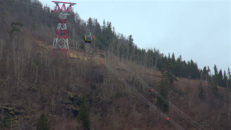 wide shot of the voss gondola going up near the summit.