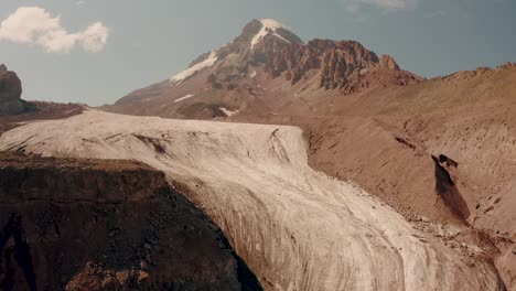 View from the glacier to Mount Kazbeg mountain pass