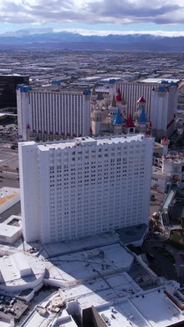 aerial view of excalibur hotel and casino and las vegas cityscape