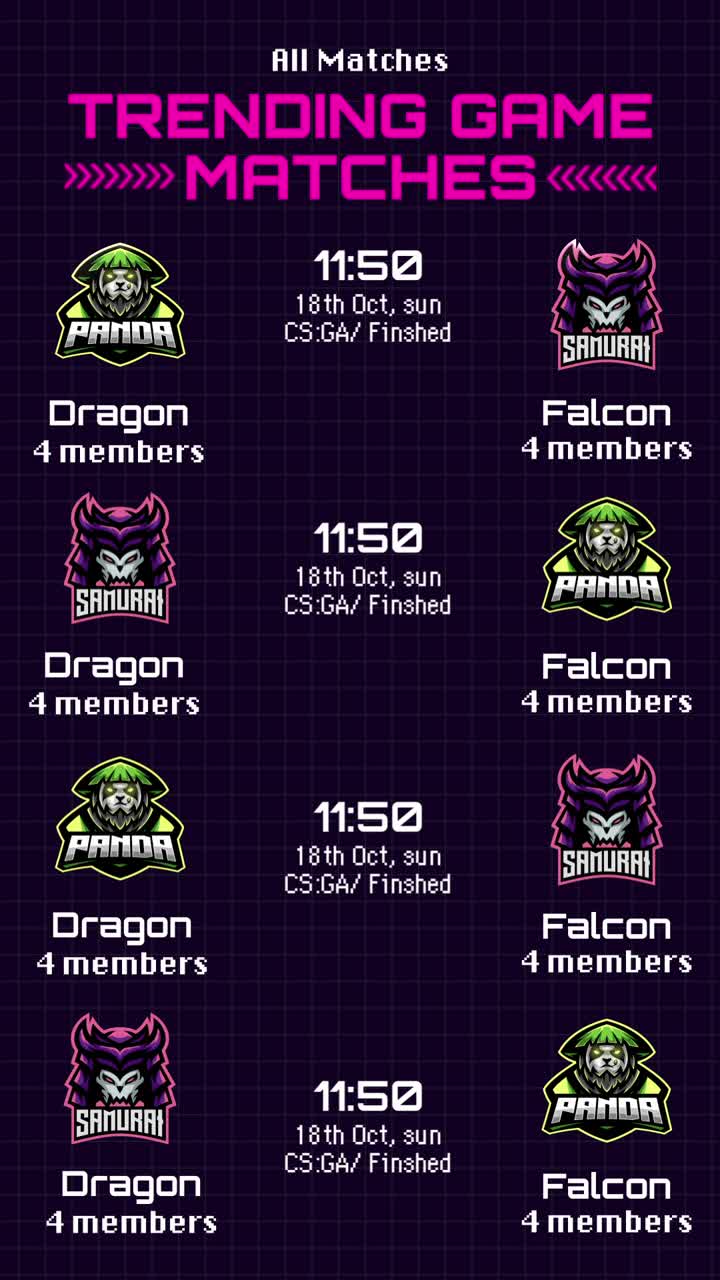 Trending Game Matches Display on Esports Interface