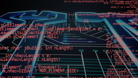animation of data processing over integrated circuit in red and black space