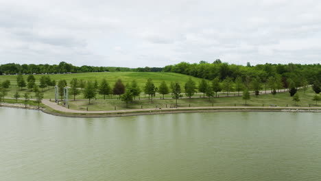 Scenic-Surroundings-At-Shelby-Farms-Park-In-Tennessee,-United-States---Aerial-Shot