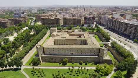aerial view of the aljafería palace in zaragoza, spain