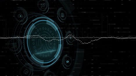 animation of fingerprint and scope scanning over data processing