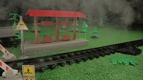 toy train set with station and cargo