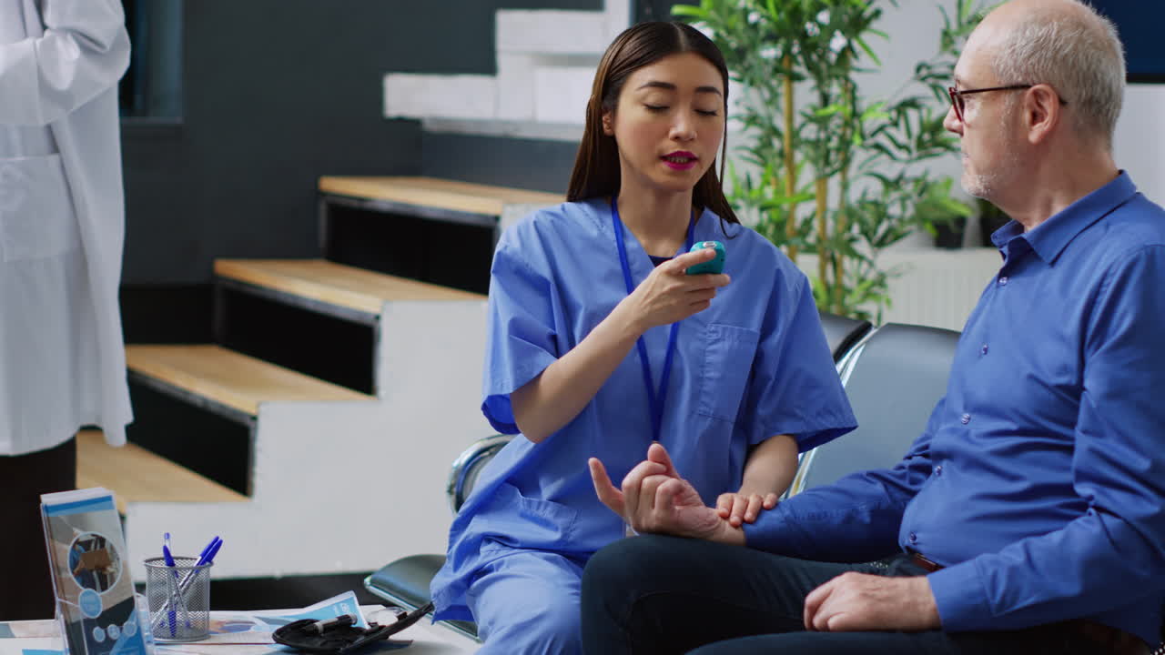 Medical consultation and checkup in a hospital waiting room
