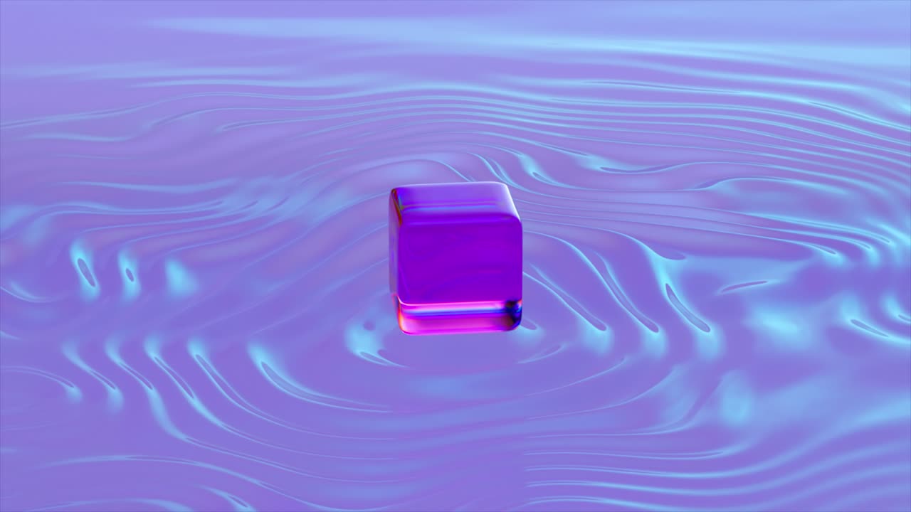 액체 표면에 추상적인 3d 렌더링 된 큐브