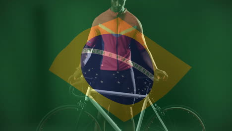 animation of flag of brazil over african american male biker