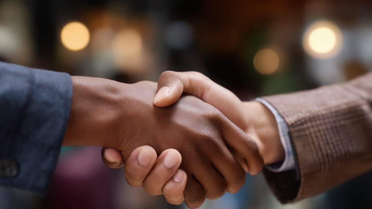 A Firm Handshake Signifying Partnership and Collaboration Between Individuals in a Friendly Atmosphere Within an Engaging Business Environment