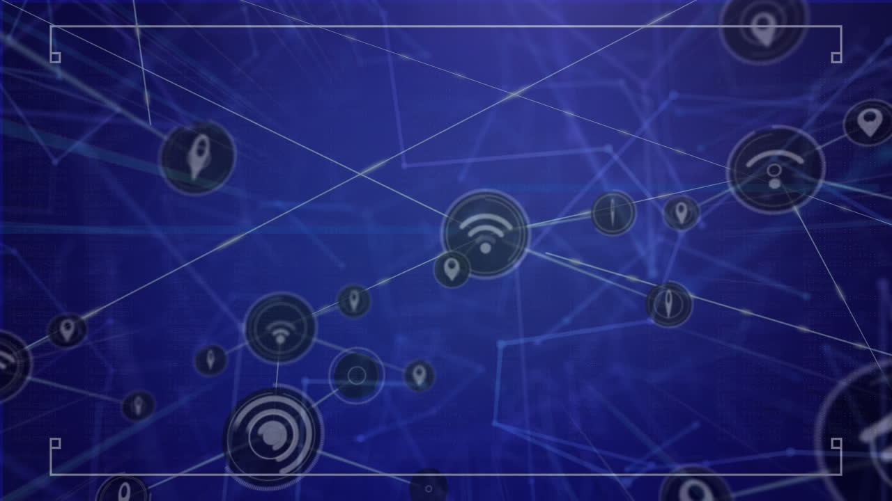 animación de la red de conexiones con iconos sobre la pantalla