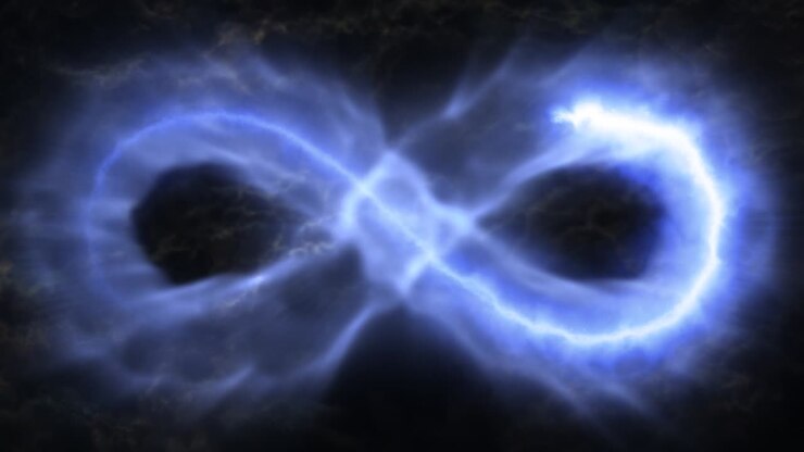 Simbolo dell'infinito che ruota in un cielo nuvoloso spirituale e celestiale - Animazione di sfondo in loop continuo 4K