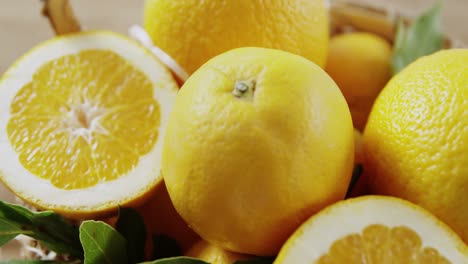 close-up of sweet limes in wicker basket