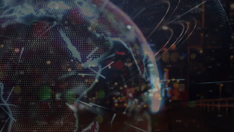 animation of network of connections over fast traffic and globe