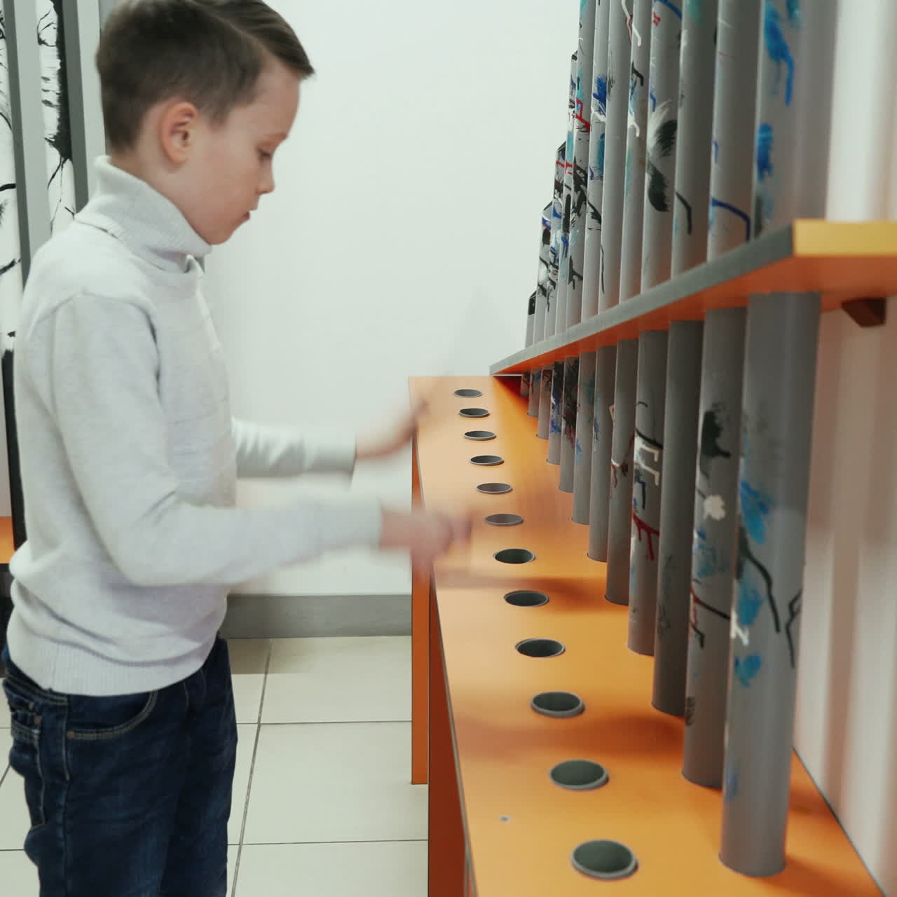Boy conducts research experience. Museum of entertaining sciences Square video