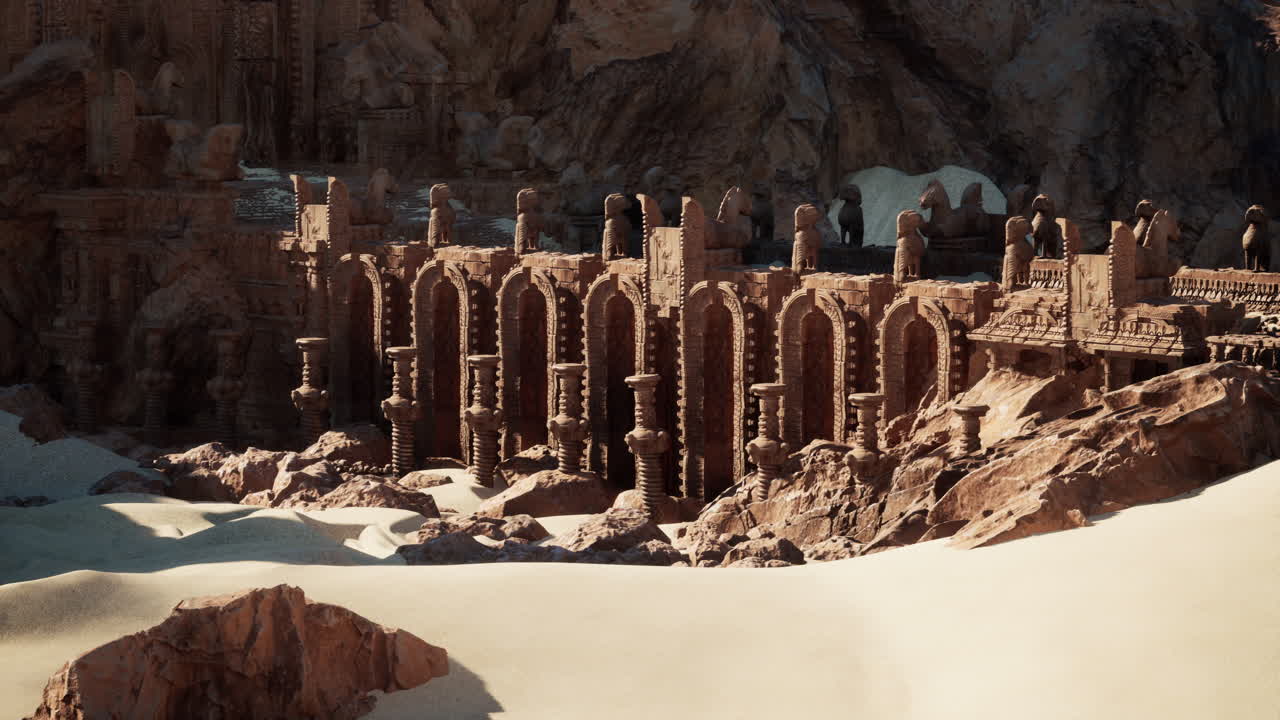 antiguas ruinas en el desierto: una representación en 3d de una ciudad mitológica