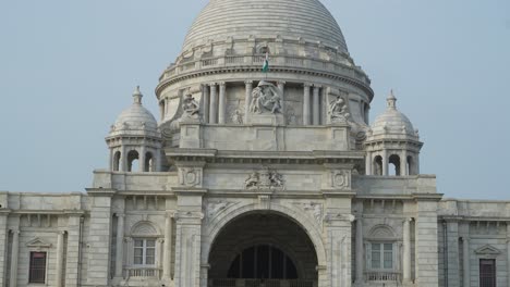 close-up of victoria memorial in kolkata, india with indian flag