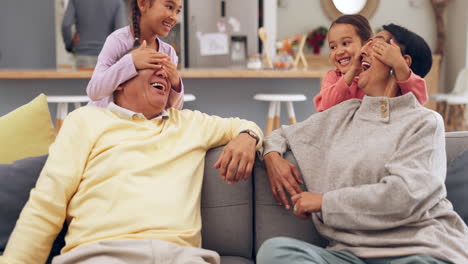 surprise, children and excited grandparents