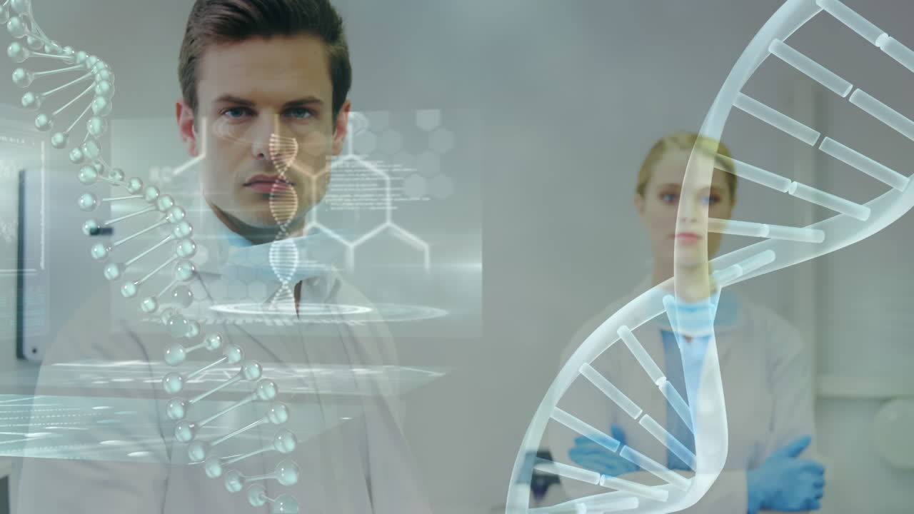 animación del procesamiento de datos médicos sobre dos dentistas caucásicos