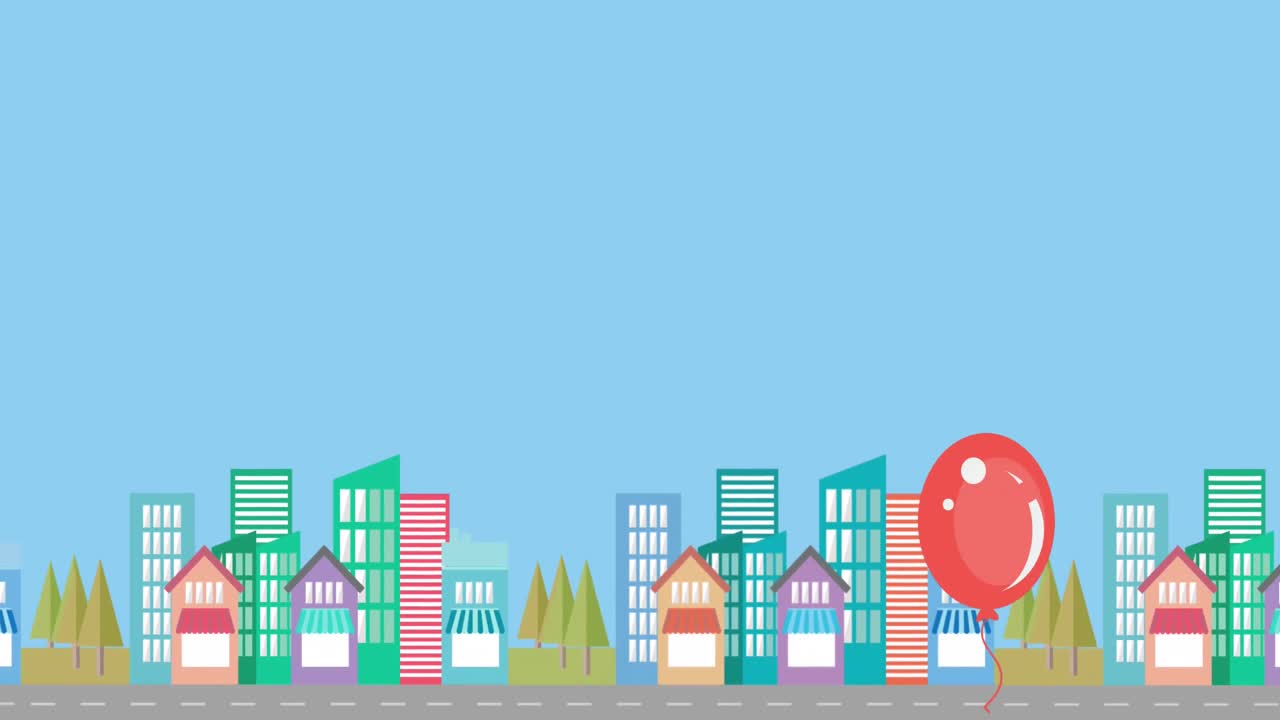 都市風景に浮かぶ赤い風船