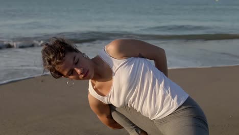 lady doing yoga stretches 34