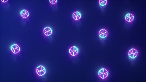 abstract neon 3d render of geometric shapes. computer generated loop animation. modern colorful laser lighting background, seamless 4k loop motion design