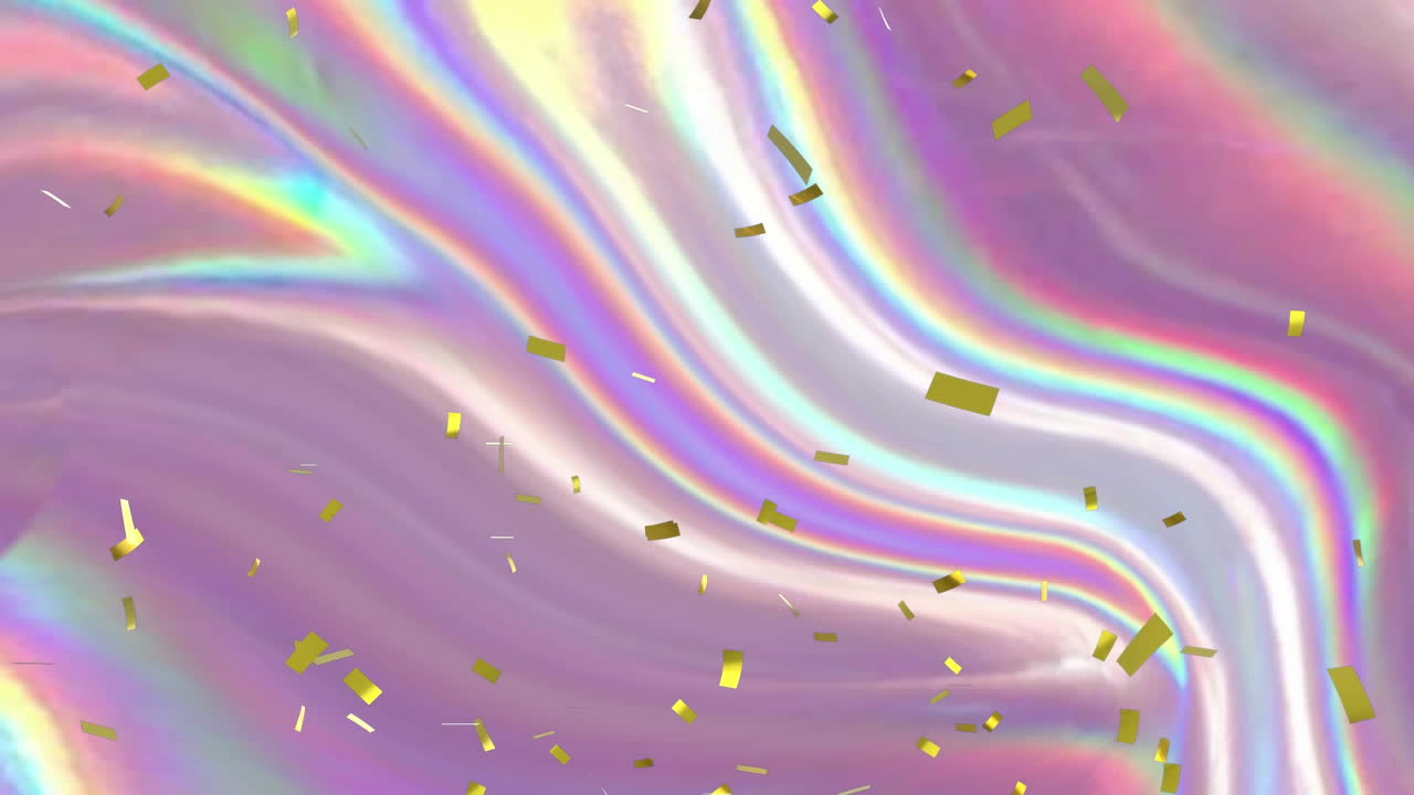 그라디언트 보라색 배경 위에 떨어지는 콘페티의 애니메이션
