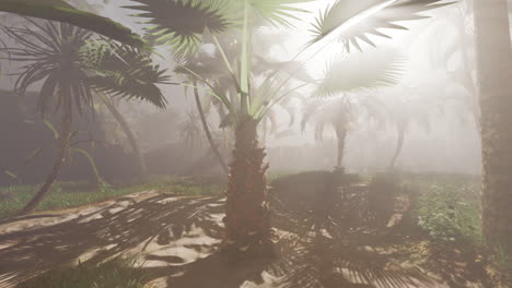 una escena de la selva tropical con palmeras