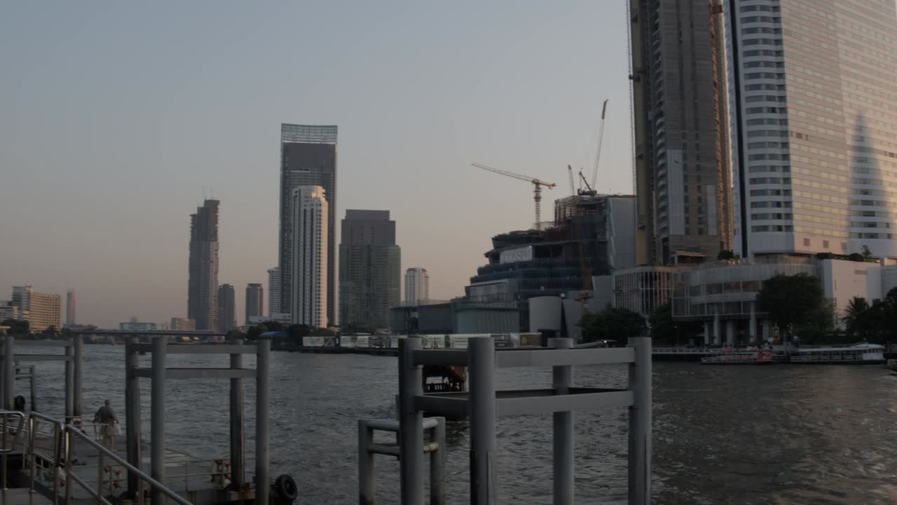 skyline of city at sunset