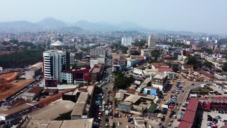 cityscape urban capital city of yaounde, cameroon - aerial drone view